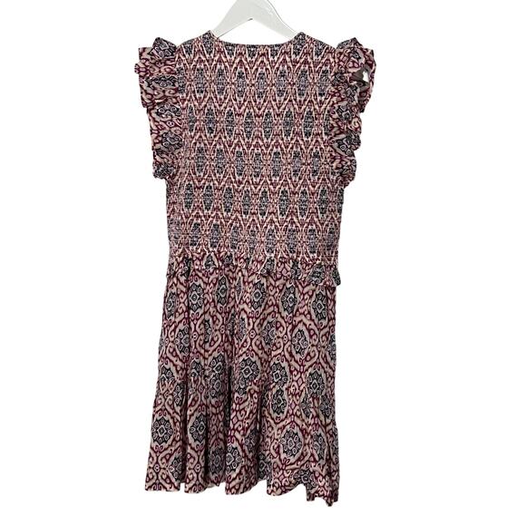 ELAN WOMENS XLARGE RUFFLE SLEEVE MINI DRESS LAVENDER IKAT PRINT NEW - Picture 4 of 11